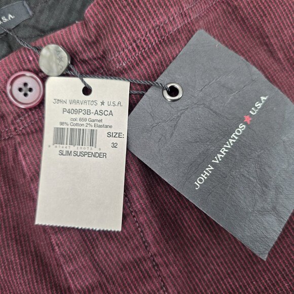 JOHN VARVATOS | Weathered Red Striped Suspender Waist Pants Size 32 x34 - Picture 6 of 12